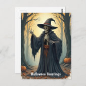 Spooky Skeleton Witch in het spookachtige bos Hall Briefkaart (Voorkant / Achterkant)
