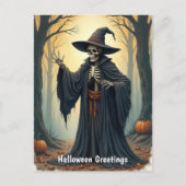 Spooky Skeleton Witch in het spookachtige bos Hall Briefkaart (Voorkant)