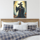 Spooky Skeleton Witch in het spookachtige bos Hall Canvas Afdruk (Insitu (Slaapkamer))