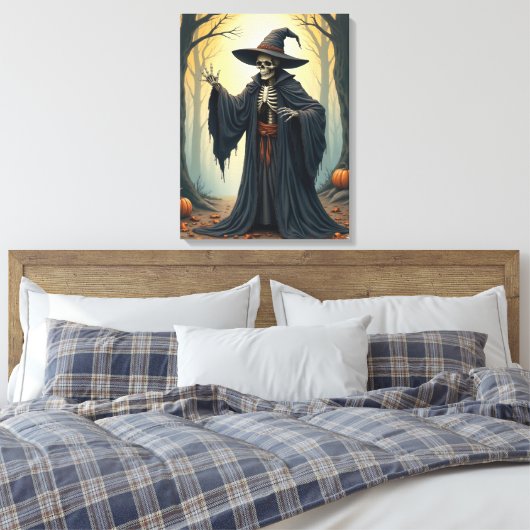 Spooky Skeleton Witch in het spookachtige bos Hall Canvas Afdruk (Insitu (Slaapkamer))