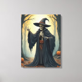 Spooky Skeleton Witch in het spookachtige bos Hall Canvas Afdruk (Voorkant)