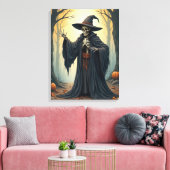 Spooky Skeleton Witch in het spookachtige bos Hall Canvas Afdruk (Insitu (Woonkamer))