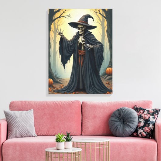 Spooky Skeleton Witch in het spookachtige bos Hall Canvas Afdruk (Insitu (Woonkamer))