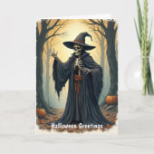 Spooky Skeleton Witch in het spookachtige bos Hall Kaart (Voorkant)