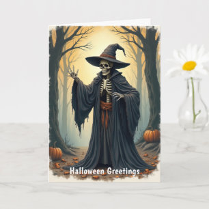 Spooky Skeleton Witch in het spookachtige bos Hall Kaart