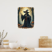 Spooky Skeleton Witch in het spookachtige bos Hall Poster (Keuken)