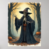 Spooky Skeleton Witch in het spookachtige bos Hall Poster (Voorkant)