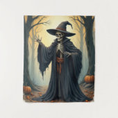 Spooky Skeleton Witch in het spookachtige bos Hall Wandkleed (Voorkant)