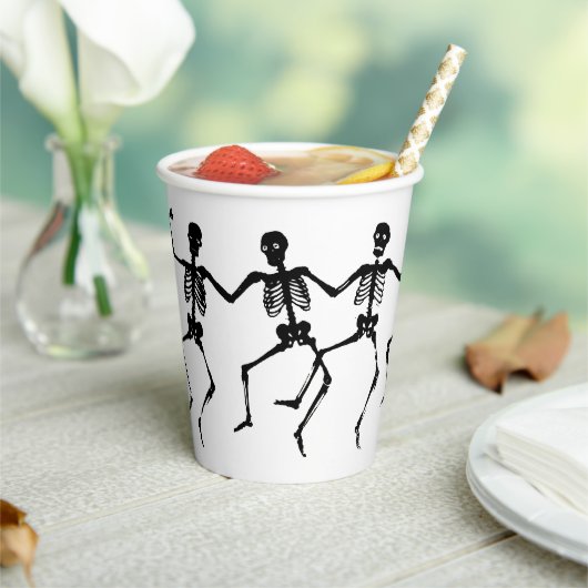 Spooky Skeleton Zwart & Wit Halloween Paper Cup Papieren Bekers (Insitu)