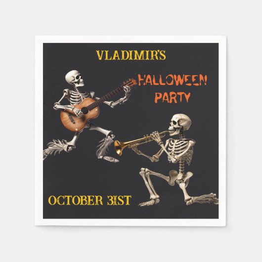 Spooky Skeletons Halloween Party Gepersonaliseerd Servet (Voorkant)