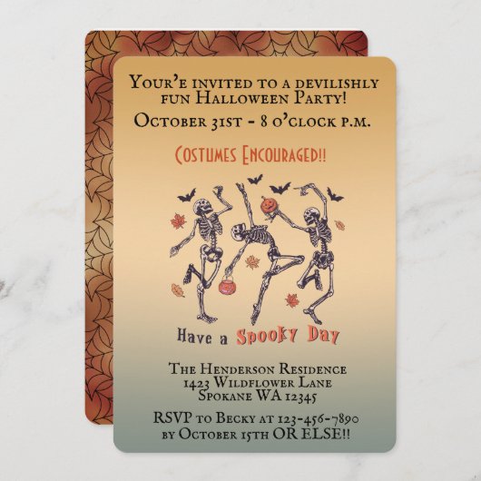 Spooky skeletten dansen - Halloween Party Kaart (Voorkant / Achterkant)