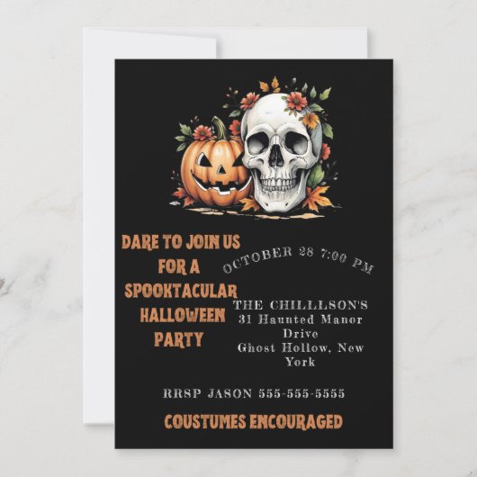 Spooky Skull and Pumpkin Art Kaart (Voorkant)