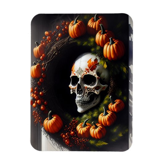 Spooky Skull and Pumpkin Wreath Magneet (Verticaal)