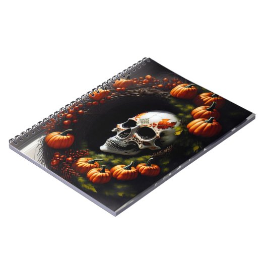 Spooky Skull and Pumpkin Wreath Notitieboek (Linkerzijde)