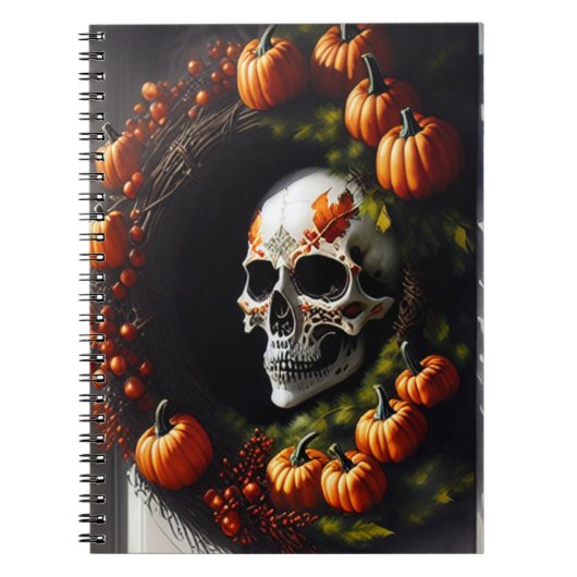 Spooky Skull and Pumpkin Wreath Notitieboek (Voorkant)
