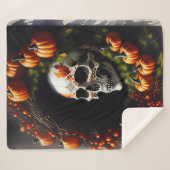 Spooky Skull and Pumpkin Wreath Sherpa Deken (Voorkant (horizontaal))
