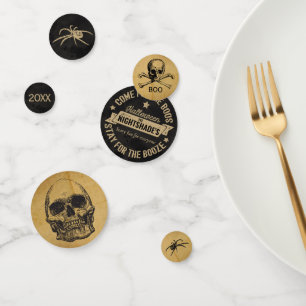 Spooky Skull Antiek Halloween Zwart/Goud Confetti