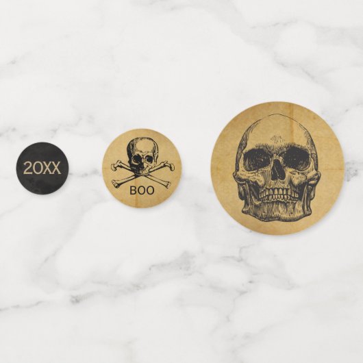 Spooky  Skull Antiek Halloween Zwart/Goud Confetti (Achterkanten)