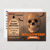 Spooky Skull, Bats and Spider Halloween Uitnodiging Briefkaart (Voorkant / Achterkant)