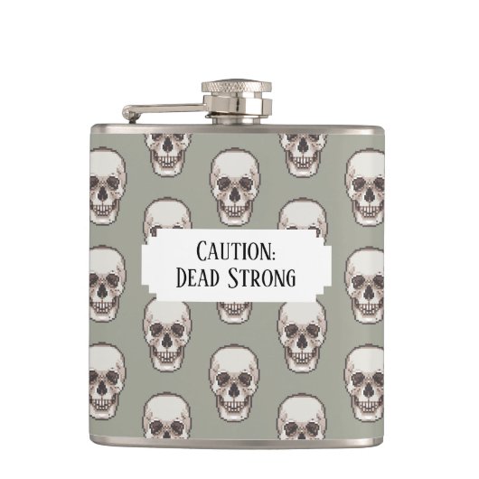 Spooky Skull Dead Strong Add Your Own Text Pattern Heupfles (Voorkant)