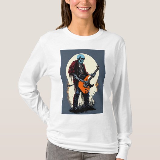 Spooky Skull Elektrische Gitaar T-shirt Design (Voorkant)