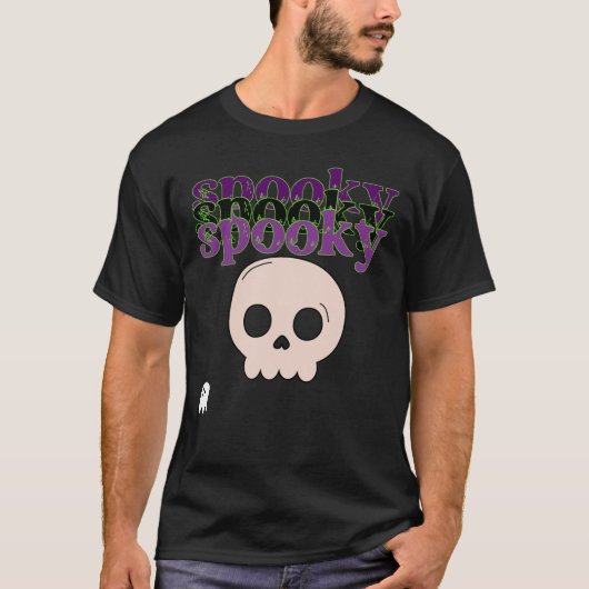 Spooky Skull en Ghost Happy Halloween T-shirt (Voorkant)