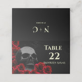 Spooky Skull en Red Roses Gothic Halloween Wedding Plaatskaartje (Buitenkant ongevouwen)