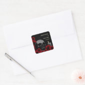 Spooky Skull en Red Roses Gothic Halloween Wedding Vierkante Sticker (Envelop)