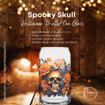 Spooky Skull Halloween bedrukt blik glas