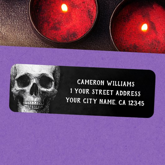 Spooky skull Halloween black return address Etiket