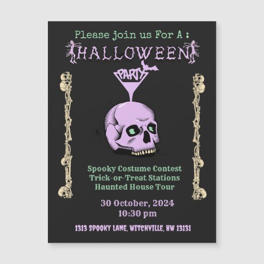 Spooky Skull Halloween Invitation Magnetische Kaar (Voorkant)