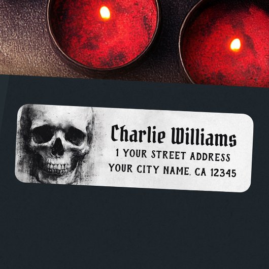 Spooky skull Halloween return address Etiket