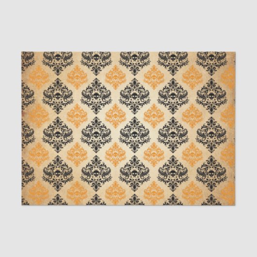 Spooky Skull Pattern Black Oranje Gold Halloween Tissuepapier (Voorkant)