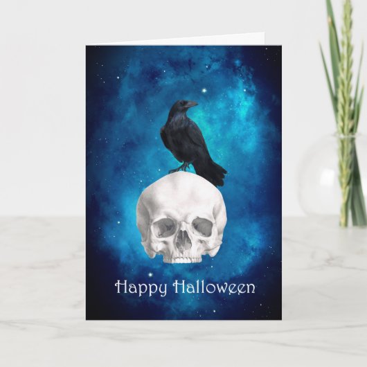 Spooky Skull Raven Happy Halloween Kaart (Voorkant)