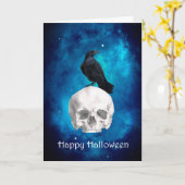 Spooky Skull Raven Happy Halloween Kaart (Gele Bloem)