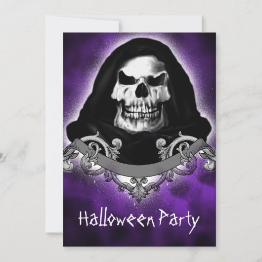 Spooky Skull Reaper Halloween Party-uitnodigingen Kaart (Voorkant)