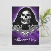Spooky Skull Reaper Halloween Party-uitnodigingen Kaart (Staand voorkant)