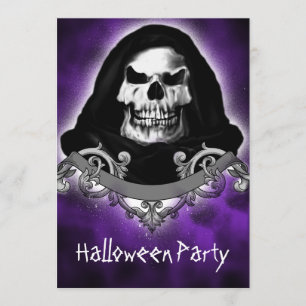 Spooky Skull Reaper Halloween Party-uitnodigingen Kaart