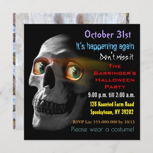 Spooky Skull Scary Halloween Kaart (Voorkant / Achterkant)