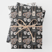 Spooky Skull Snake Black Raven Crow Inpakpapier Vel (In situ)