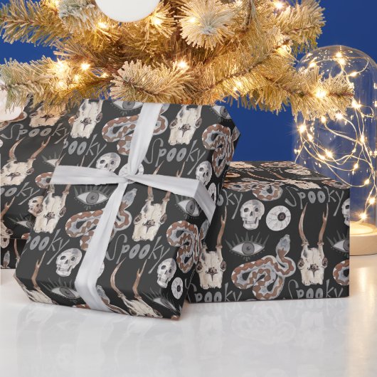 Spooky Skull Snake Eye Black Cadeaupapier (Feestdagen)