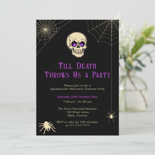 Spooky Skull Volwassen Halloween Kostuumfeest Kaart (Staand voorkant)