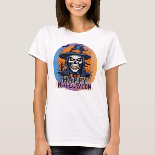 Spooky Skull Witch Halloween Art-88888 T-shirt (Voorkant)