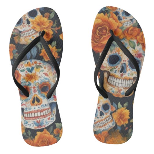 Spooky Skulls: Halloween-geïnspireerd patroon ontw Teenslippers (Voetbed)