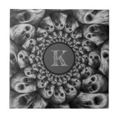 Spooky Skulls Monogram Black en White Abstract Tegeltje (Voorkant)