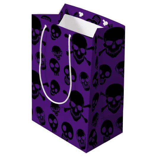 Spooky Skulls Pattern Halloween Medium Gift Bag Medium Cadeauzakje (Achterkant Gekanteld)