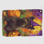 Spooky Skye Terrier Hond Halloween Heksenpompoen Golfhanddoek (Horizontaal)