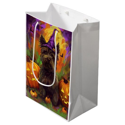 Spooky Skye Terrier Hond Halloween Heksenpompoen Medium Cadeauzakje (Voorkant Gekanteld)