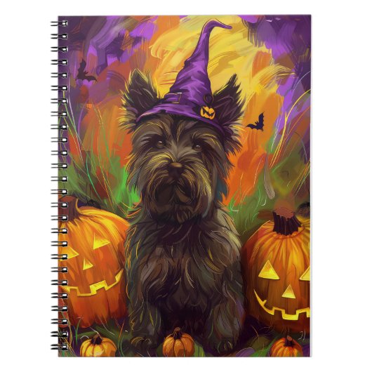 Spooky Skye Terrier Hond Halloween Heksenpompoen Notitieboek (Voorkant)