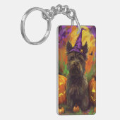 Spooky Skye Terrier Hond Halloween Heksenpompoen Sleutelhanger (Voorkant Links)